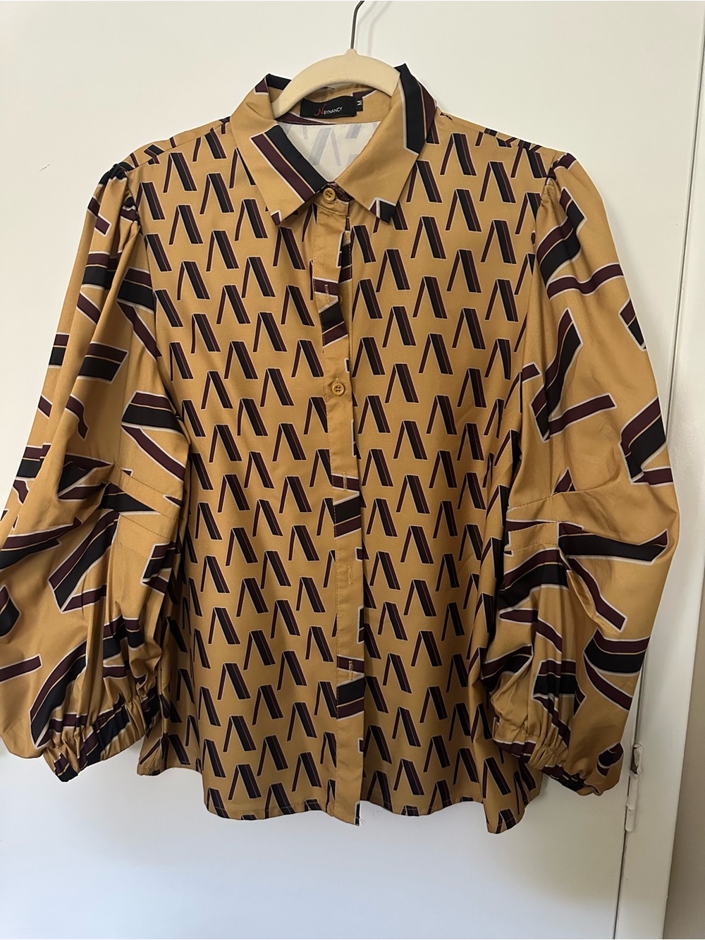 Lightweight Mustard Print Button-Front Blouse